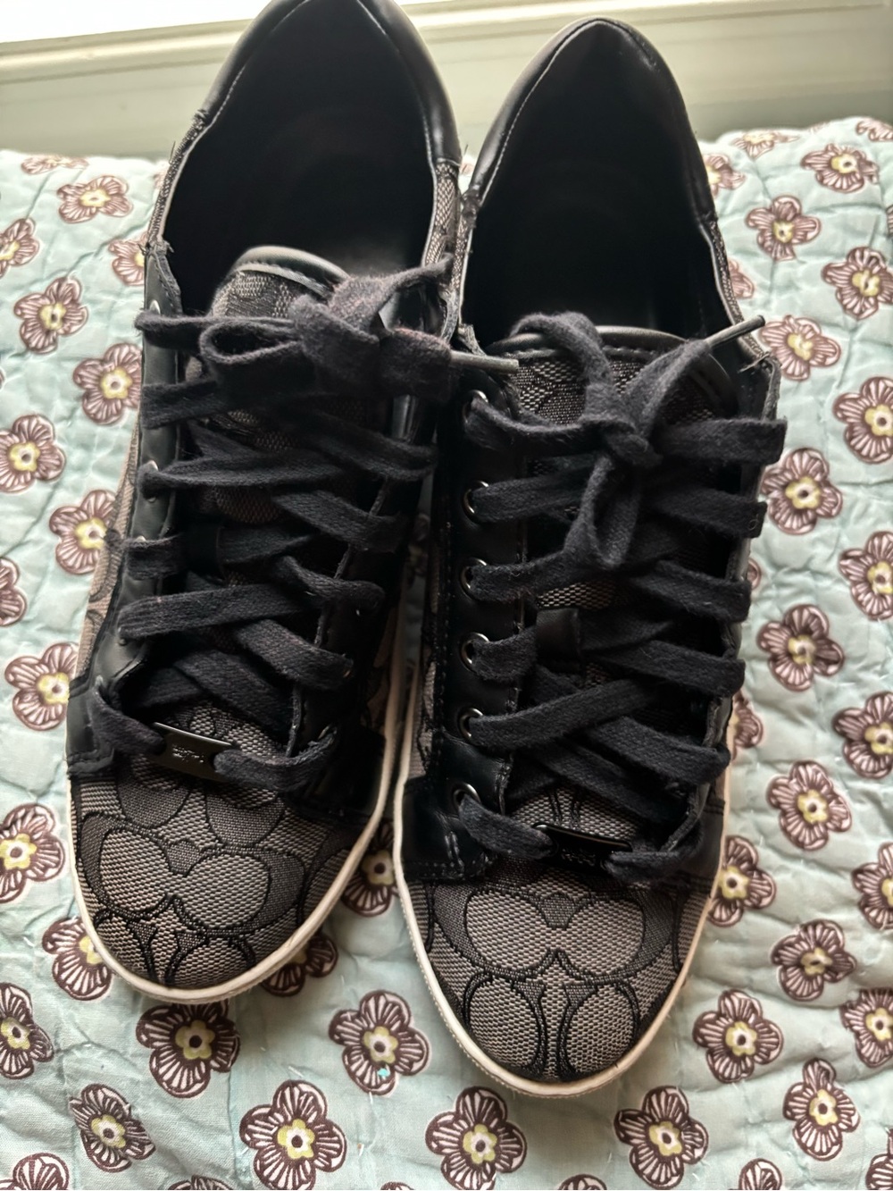 Coach Black Signature Logo Lace-Up Sneakers
